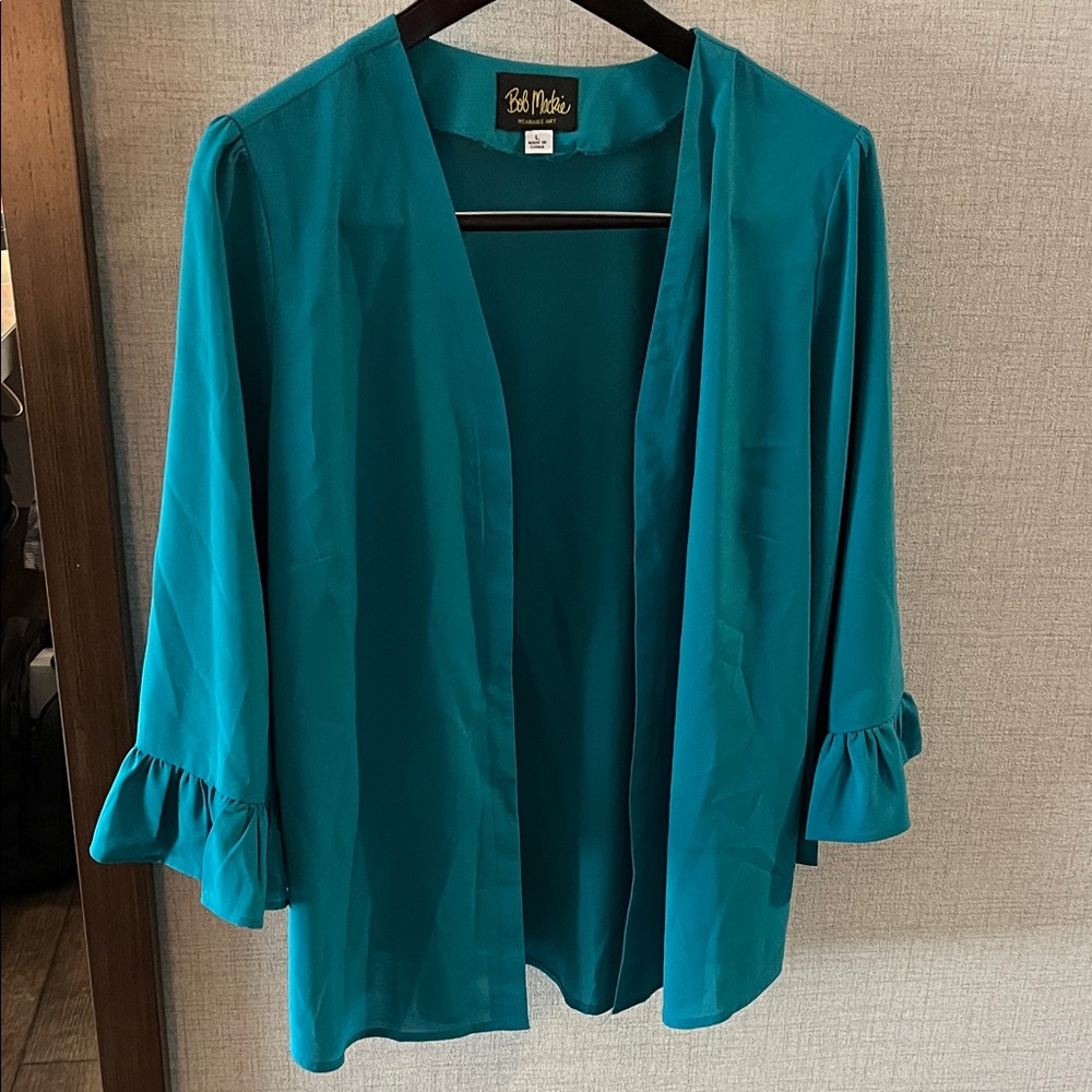 Bob Mackie Teal Open Front Blouse